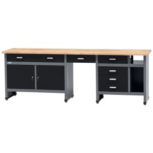 Banco da lavoro Küpper modello 12280 con cassetti, ante e piano in faggio, larghezza 240 cm.