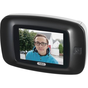 Abus Digitaler Türspion DTS3214 mit Display und Person vor der Tür.
