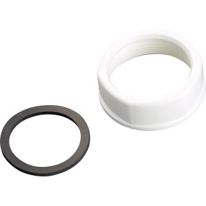Écrou et joint pour siphon d'évier, 44,8 mm (G 1 1/2), en PVC.