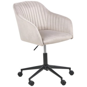 Sedia da ufficio Beliani Venice in velluto beige con braccioli e ruote.