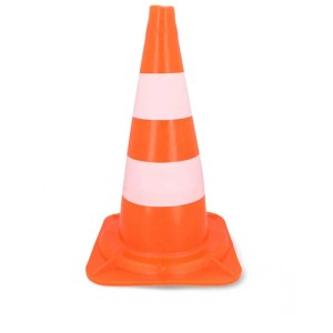 Cono stradale arancione, altezza 50 cm, con strisce riflettenti bianche per esterni.