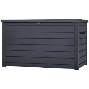 Box in plastica Ontario antracite (147x83x86 cm) effetto legno per utensili da giardino.