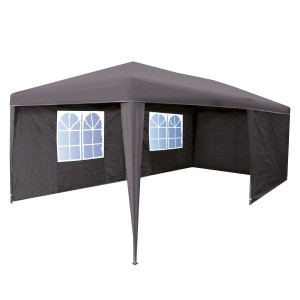 Gazebo pieghevole in alluminio grigio pietra, 250x300x600 cm, con tetto e pannelli laterali idrorepellenti, inclusa borsa per il trasporto.