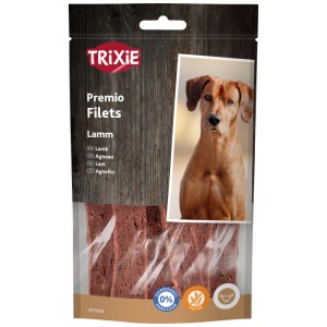 Trixie Premio Filetti di Agnello, confezione da 80g di snack premio per cani con foto di cane.