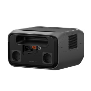 Powerstation Ecoflow River 3 Plus noire (286 Wh) avec ports, adaptée aux systèmes solaires.