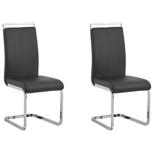 2er-Set Beliani Esszimmerstühle Greedin, schwarzes Kunstleder, verchromtes Gestell.