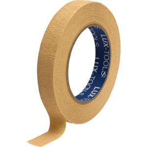 Beiges, dehnbares LUX Hochkrepp Klebeband, 19 mm breit, auf einer Rolle.