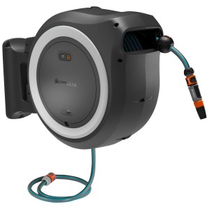 Gardena PowerRoll XL avvolgitubo a parete a batteria con tubo da 35 m e batteria per irrigazione giardino.