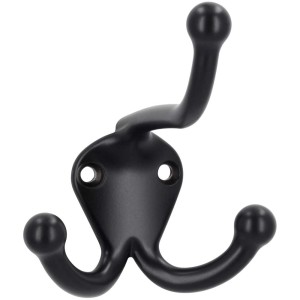 Patère Siro 581 en métal noir mat avec trois crochets.