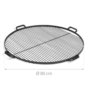 Grille de cuisson CookKing en acier noir, Ø 80 cm, avec 4 poignées pour braséros.