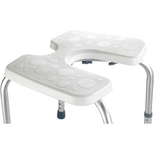 Wenko Tabouret de douche Secura, blanc, avec découpe d'hygiène et pieds en aluminium réglables en hauteur.