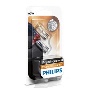 Lampada in vetro Philips Vision W5W, 12V, confezione da 2 per auto.
