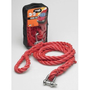 Corda da traino rossa (4000 kg) con grilli e borsa per assistenza stradale.