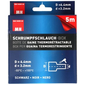 Scatola di guaina termorestringente nera, 6,4 - 3,2 mm, rotolo da 5 m.