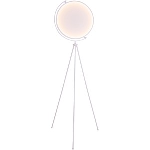 Lampada da terra tessile bianca Näve Munega con paralume rotondo e base a treppiede, alta 156 cm.