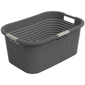 Cesto portabiancheria Rotho Country antracite (40 l) con struttura in rattan e manici.
