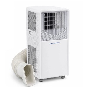 Condizionatore mobile bianco Kibernetik KL14000 con tubo di scarico. Raffredda e deumidifica gli ambienti.