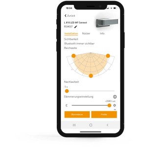 Smartphone-App zur Steuerung der Steinel LED-Wandleuchte L 810 SC Anthrazit mit Sensor.