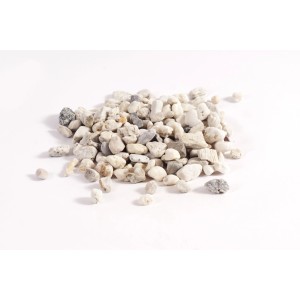 Gravier de quartz clair (16-25 mm) dans les tons gris et beige, sac de 15 kg pour divers usages de jardin.