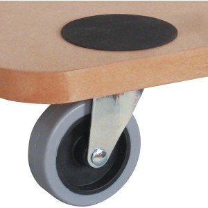 Gros plan d'une planche de transport en MDF avec rouleau et protection, capacité de charge max. 200 kg.