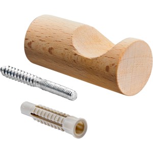 Hettich Wandhaken Typ 77 aus hellem Buchenholz, rund, mit Aussparung. Inkl. Schraube und Dübel für Garderobe.