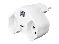 Steffen Mehrfachadapter Manta 2 x T13 + 1 x USB-C drehbar 320° Weiss