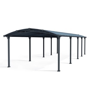Canopia Carport Arcadia 10600 in antracite, struttura stabile in alluminio con tetto curvo e 10 pali.