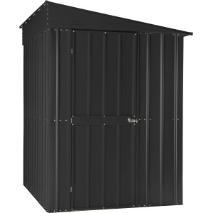 Abri de jardin adossable en métal Globel Lean-To 56 anthracite avec toit monopente et porte battante.