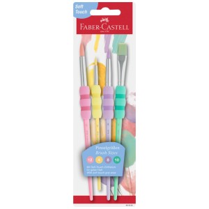 Faber-Castell Pinsel-Set 4-tlg. mit Soft-Touch Griffen in Pastellfarben. Borsten- & Haarpinsel für Künstler.