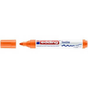 Marqueur textile Edding 4500 orange, largeur de trait 2-3 mm, capuchon ouvert.