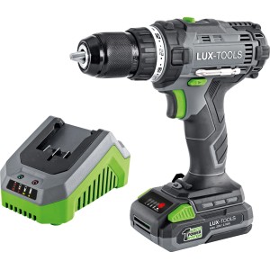 Ensemble visseuse-perceuse sans fil LUX A-BS-20 avec batterie et chargeur.