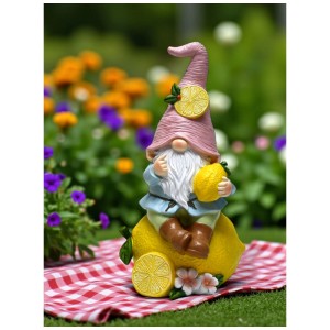 Bunter Deko-Wichtel mit Zitrone, 25 cm, für die Gartendekoration.