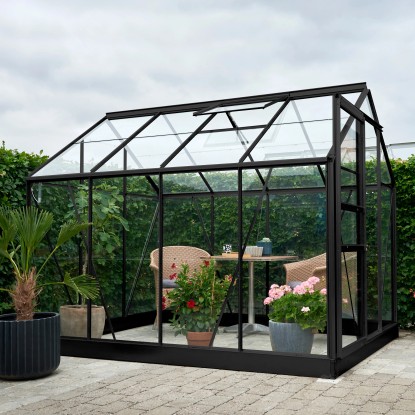 Halls Gewächshaus Popular 86 Schwarz 3 mm Blankglas 5 m² inkl. Fundamentrahmen