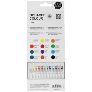 I Am Creative Gouachefarben, 12 Tuben à 12 ml, verschiedene Farben im Set für Künstlerbedarf.