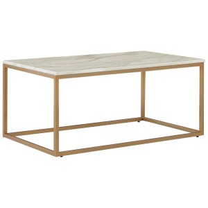 Tavolino da caffè Delano beige effetto marmo con struttura in metallo dorato.