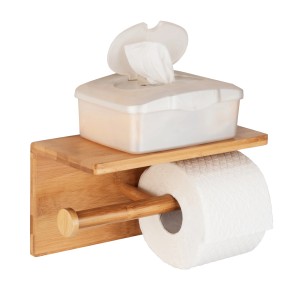 Porta carta igienica WENKO Duo Bambusa in bambù con ripiano per salviette umidificate e spazio per 2 rotoli.