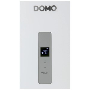 Congelatore Domo DO91205F bianco con display digitale e indicazione della temperatura.