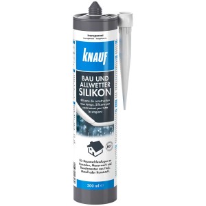 Knauf Bau- und Allwettersilikon, transparent, 300ml Kartusche für Bauanschlussfugen.