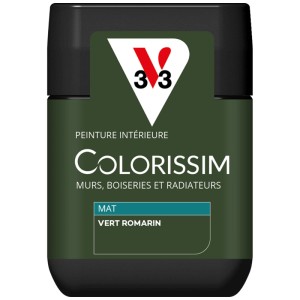 V33 Colorissim peinture intérieure vert romarin, peinture colorée mate pour intérieurs, pot de 75ml.