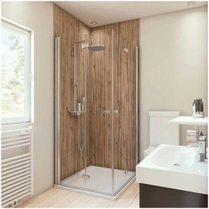 Bagno con pannello doccia Breuer effetto legno di quercia, 100x255 cm.
