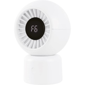 Ventilateur de table blanc avec écran LED et port USB. Ventilateur compact pour bureau ou table de chevet.