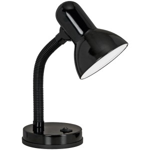 Lampada da tavolo nera con braccio flessibile, ideale come lampada da scrivania.