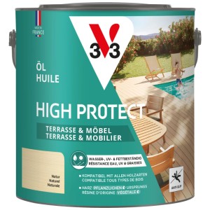 V33 Holzöl High Protect Natur 2,5 l für Gartenmöbel und Terrassen.
