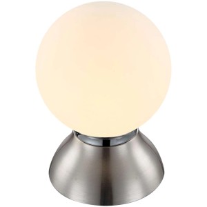 Lampada da tavolo a LED Globo Kitty con sfera in vetro opale e funzione touch. Lampada da comodino con attacco E14.