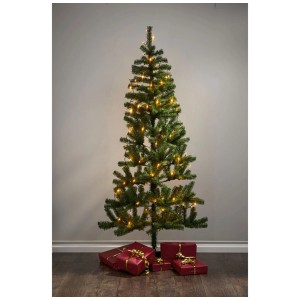 Catena luminosa LED con 80 LED bianco caldo dorati su un albero di Natale con regali.