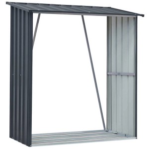 Abri à bois anthracite 5x3 en métal avec cadre et rails de base pour bois de chauffage.