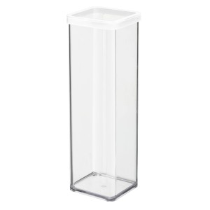 Contenitore quadrato Rotho Loft Premium, 2 l, trasparente con coperchio bianco.