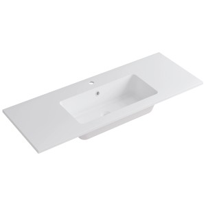 Lavabo Opera in fusione minerale bianco lucido, 120,5 cm di larghezza, con foro per rubinetto.