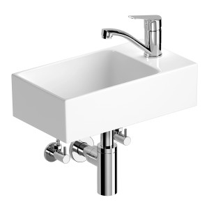 Lavabo baliv bianco 40 cm con rubinetto e sifone per il bagno degli ospiti.