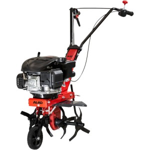Motobineuse thermique Al-Ko MH 360 Easy, fraise rouge avec lames noires et roue de transport.